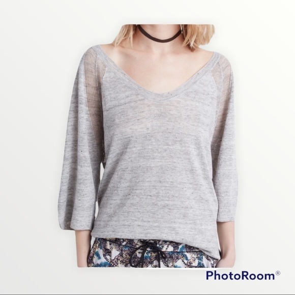 NEW ZADIG & VOLTAIRE Gray 100% Linen Short Sleeve Embellished Sweater, Size M - Picture 1 of 7